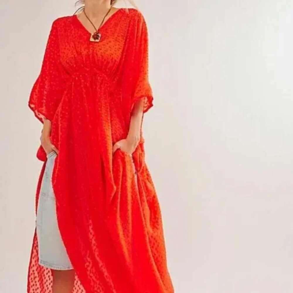Free People Stevie Sheer Kaftan in Red NWT One Size
